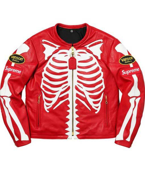 Men's Red Skeleton Vanson Red Leather Jacket | Bossjackets