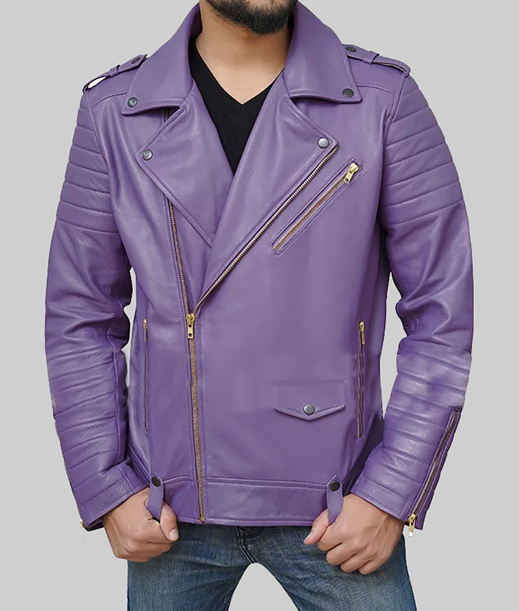 Kevin Ronald Mens Purple Biker Jacket