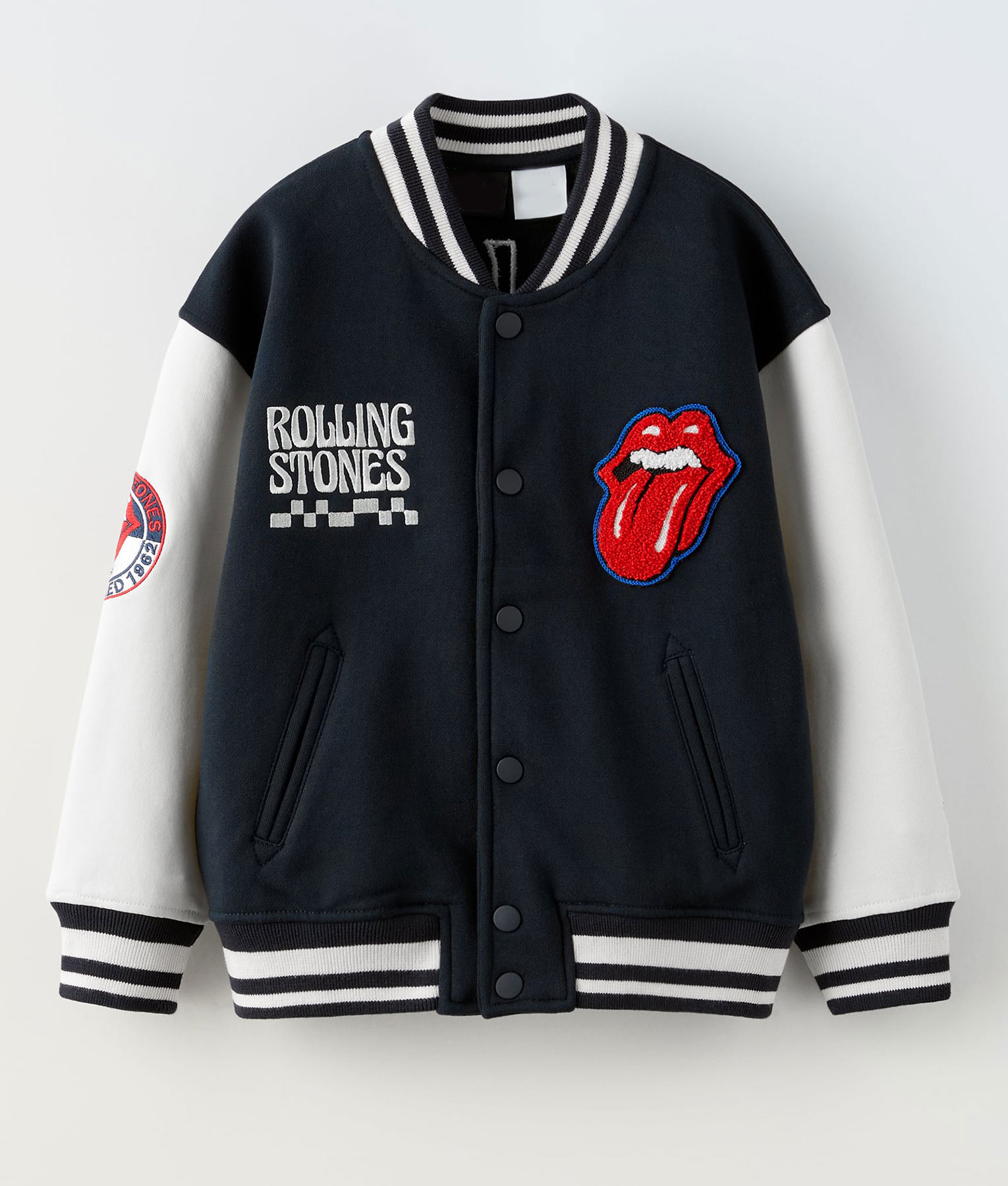 Rolling Stones Black and White Varsity Jacket