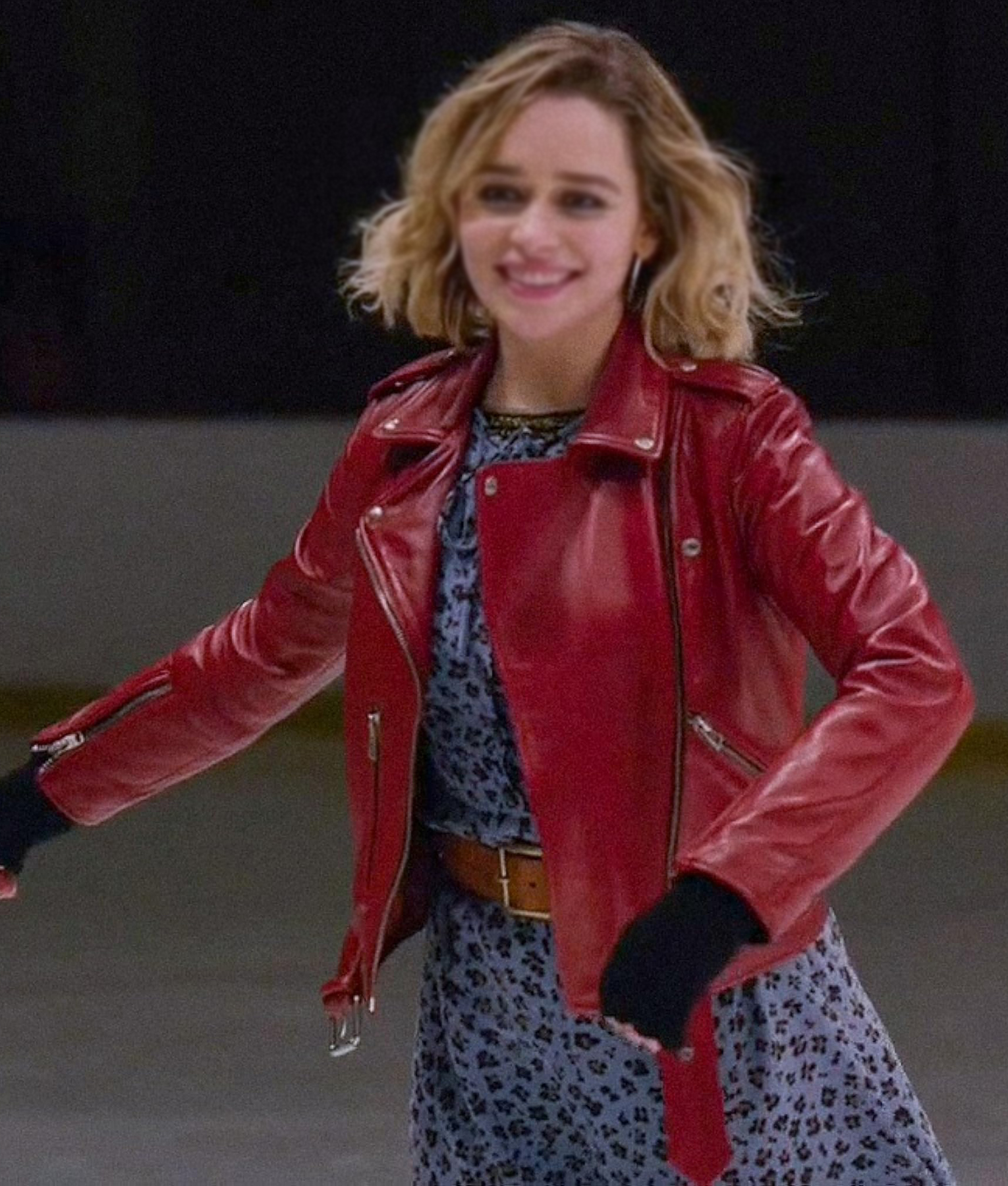 Last Christmas Emilia Clarke (Kate) Red Leather Biker Jacket