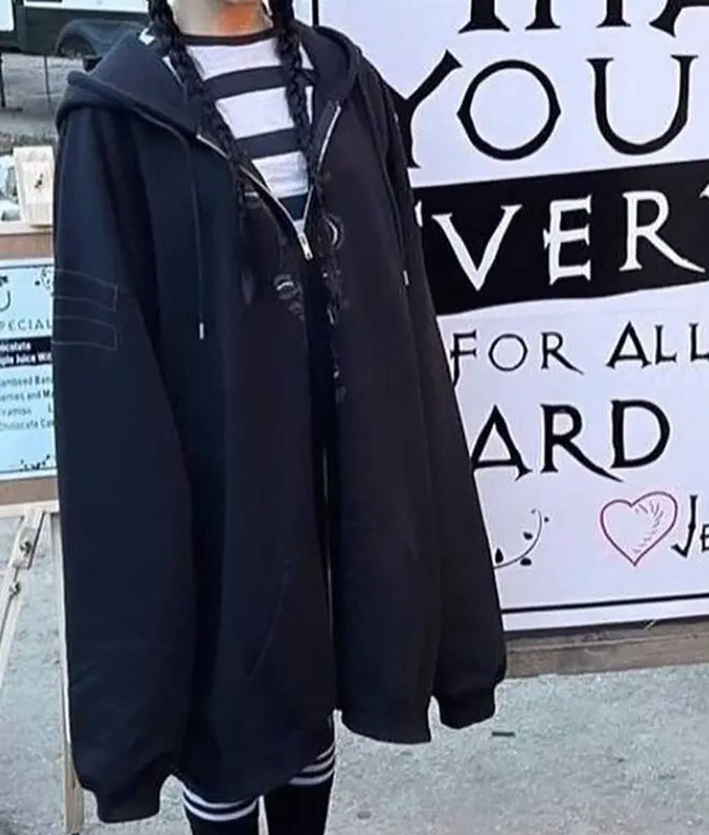 Wednesday Addams Black Oversized Hoodie (4) Wednesday (Jenna Ortega) Black Oversized Zipper Hoodie