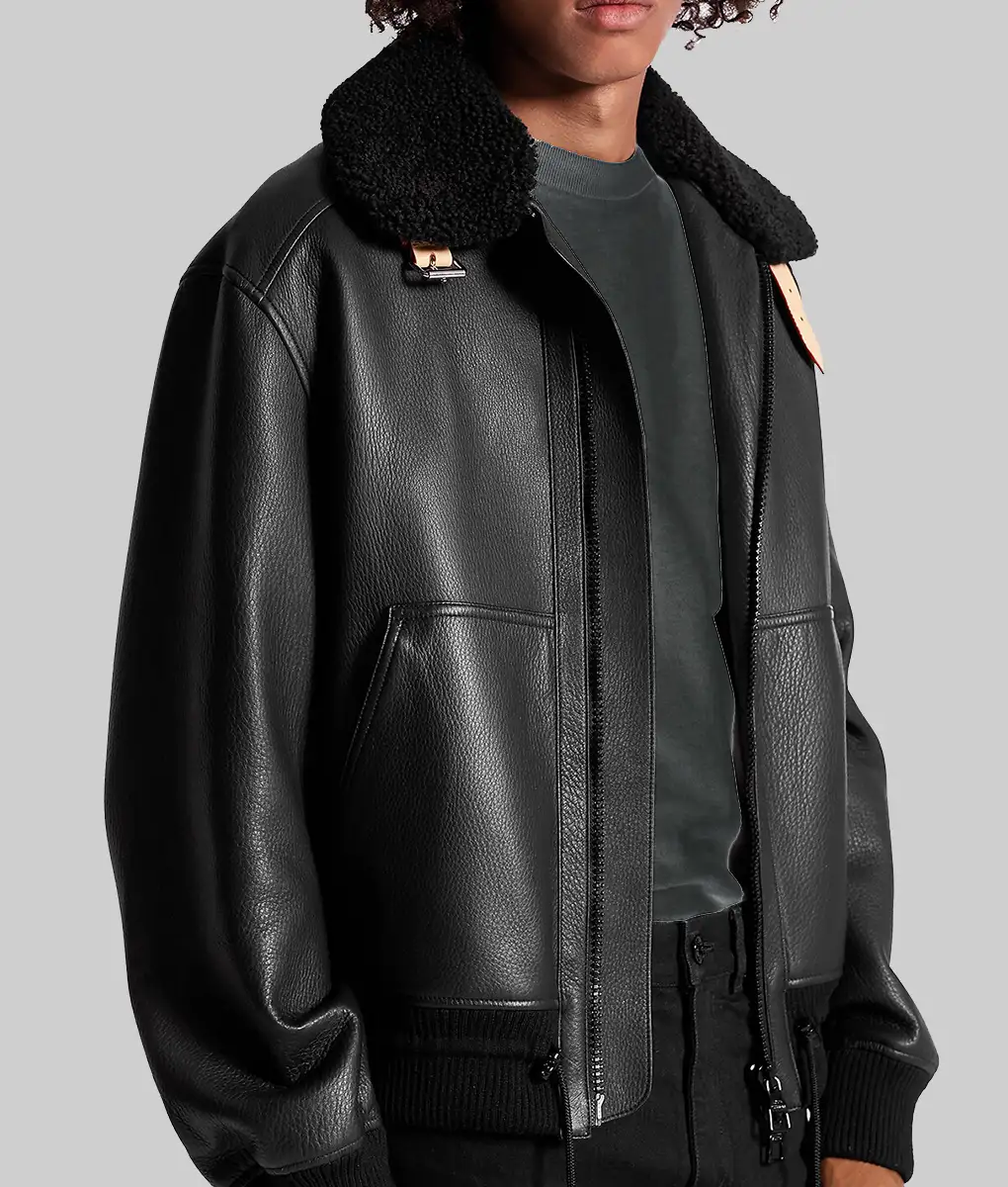 Samara Weaving Black Leather Bomber Jacket | Boss Jackets