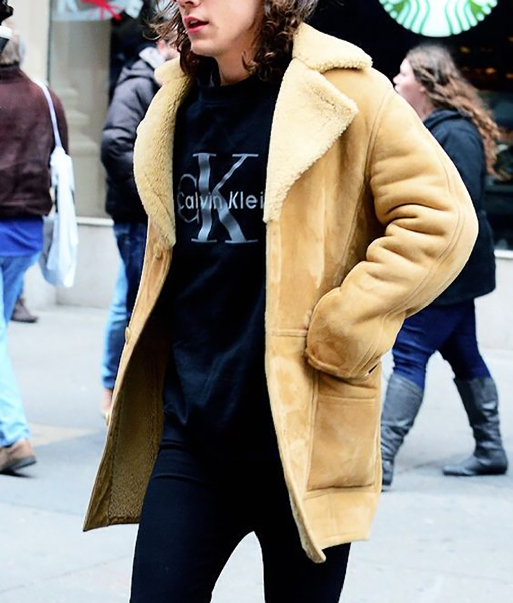 Harry Styles Brown Shearling Leather Jacket Boss Jackets