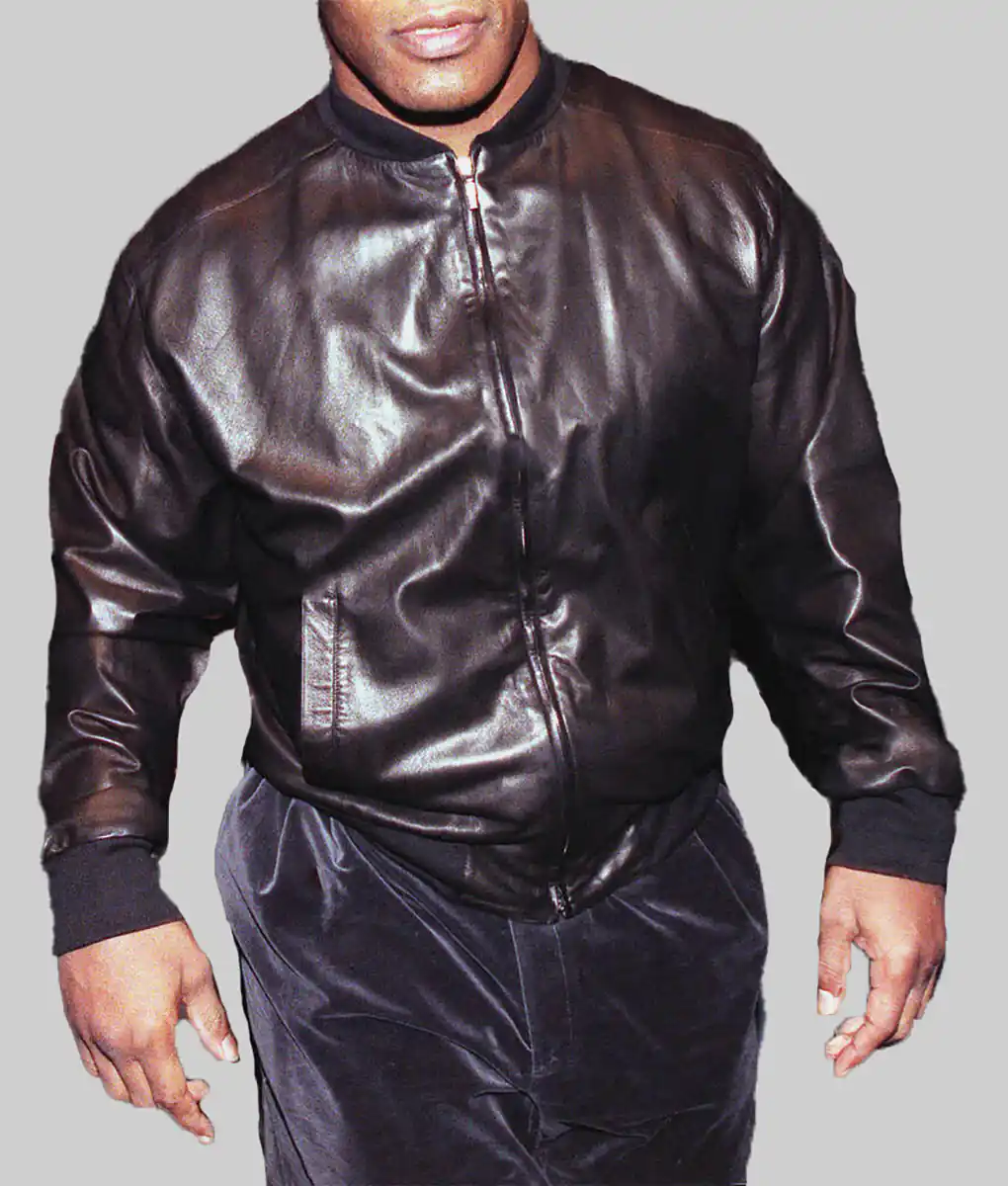 Mike Tyson Black Leather Bomber Jacket - Mike Tyson Black Bomber