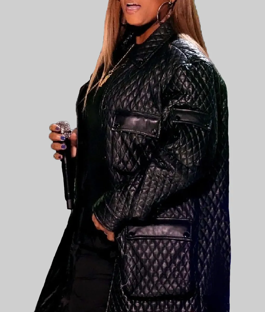 Queen Latifah Quilted Black Leather Coat | Boss Jackets