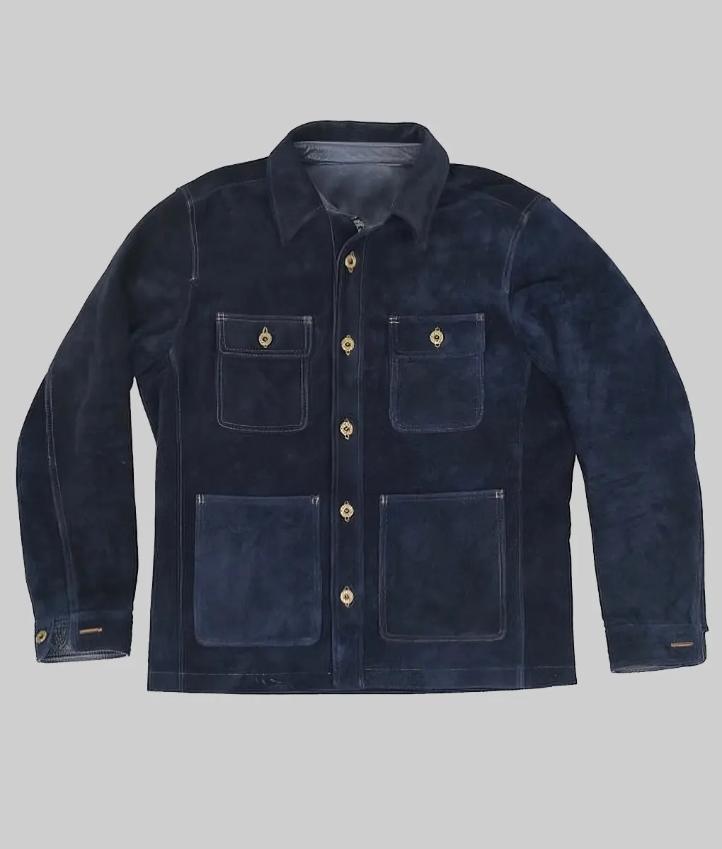 Vintage cowleather suède tracker jacket Tracker Justin Hartley Blue Suede Jacket | Boss Jackets