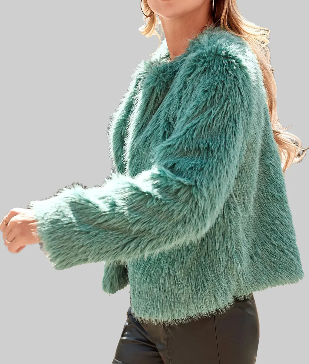 High Potential Kaitlin Olson Teal Fur Jacket | Boss Jackets