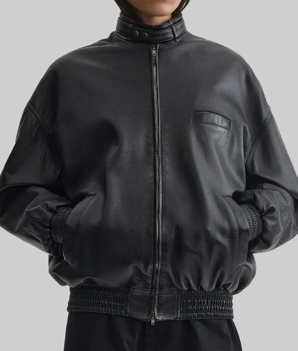 Kendall Jenner Black Leather Bomber Jacket | Boss Jackets