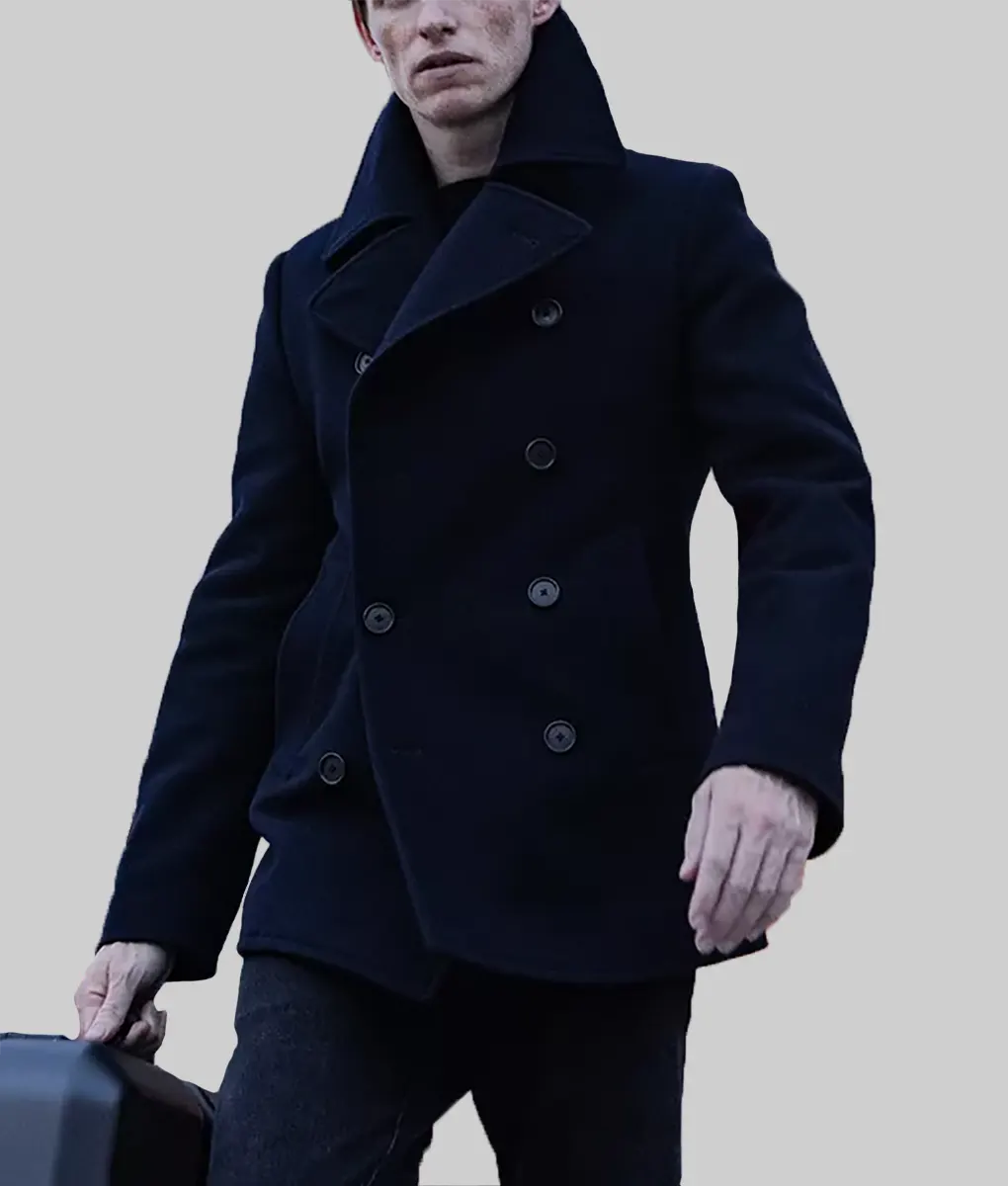 The Day of the Jackal Eddie Redmayne Blue Pea Coat | Boss