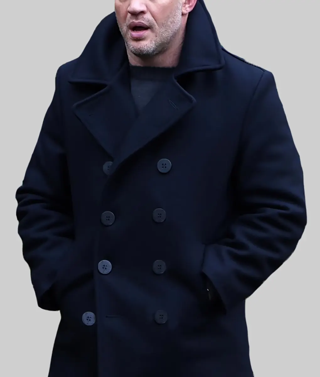 Tom Hardy Navy Blue Wool Pea Coat - Boss Jackets