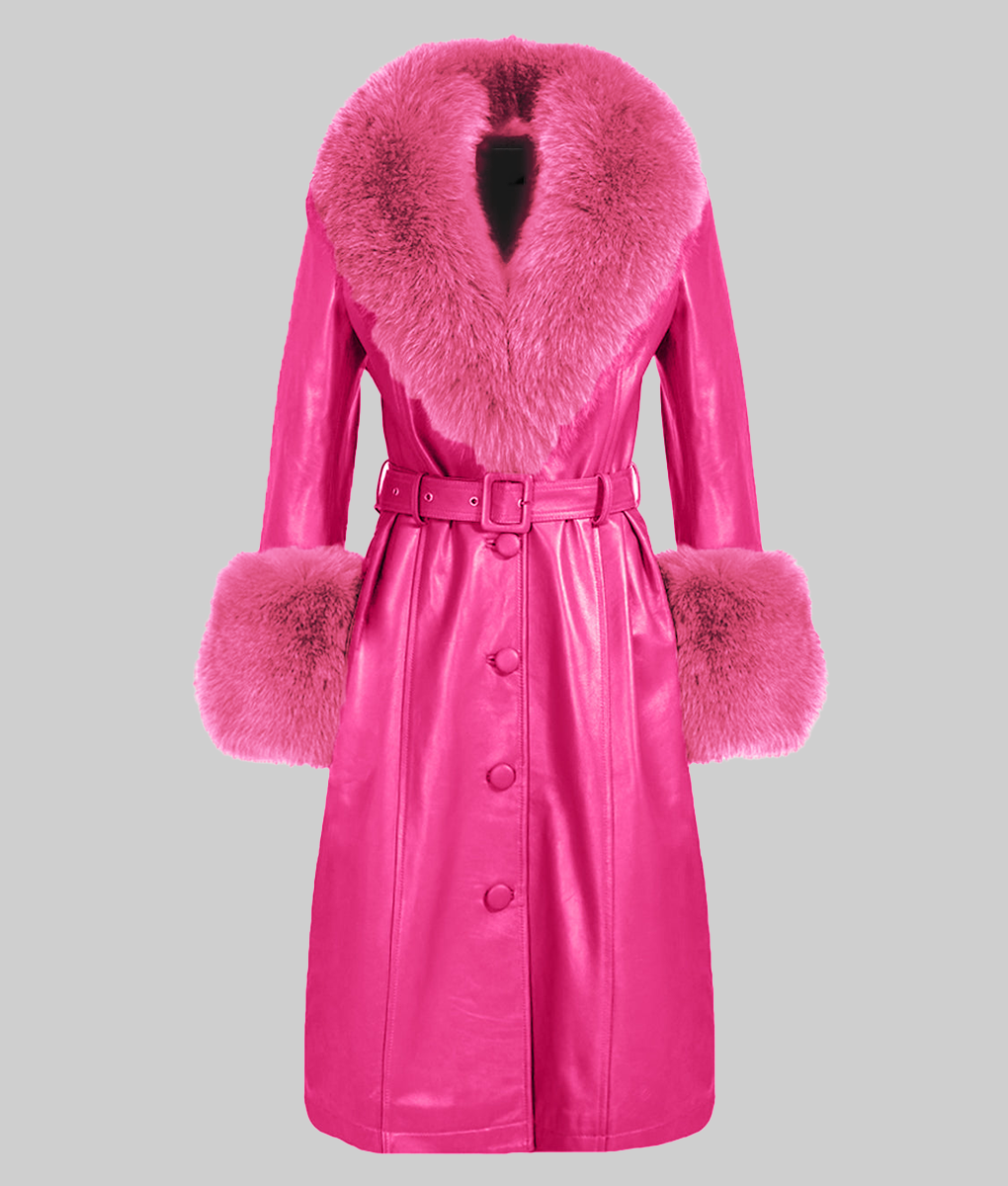 Elsbeth S03 Carrie Preston Pink Leather Coat -Front View Elsbeth S03 Carrie Preston Pink Leather Coat -Front View